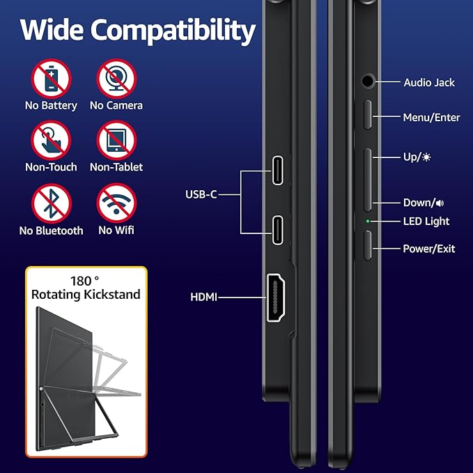VisionOwl 23.8-Inch Large Portable Monitor-2K QHD 180Hz Refresh Rate Gaming Monitor, 130% sRGB, IPS Panel, USB-C & HDMI for Laptop, PC, Mac, PS5, Xbox, Built-in Kickstand, VESA Mountable