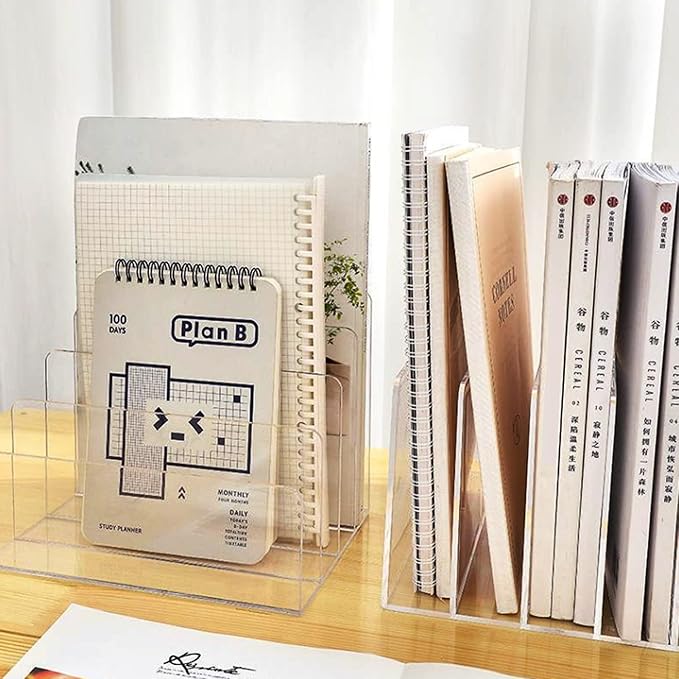Acrylic File Organizer, 4Sections Clear Desk Organizer for Home Office, Desktop File Folder, Acrylic Mail Organizer Countertop for Notebook, Document and Paper, Clear File Holder,1Pcs