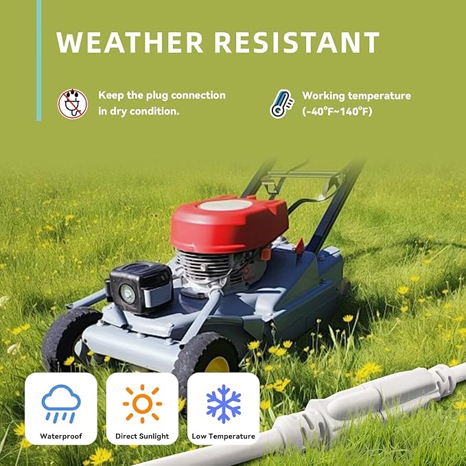 100ft Indoor Outdoor Extension Cord - 12/3 SJTW Heavy Duty Extension Cable with 3 Prong Grounded Plug for Safety -15Amp 1875W White Electric Cord Great for Garden, Appliances