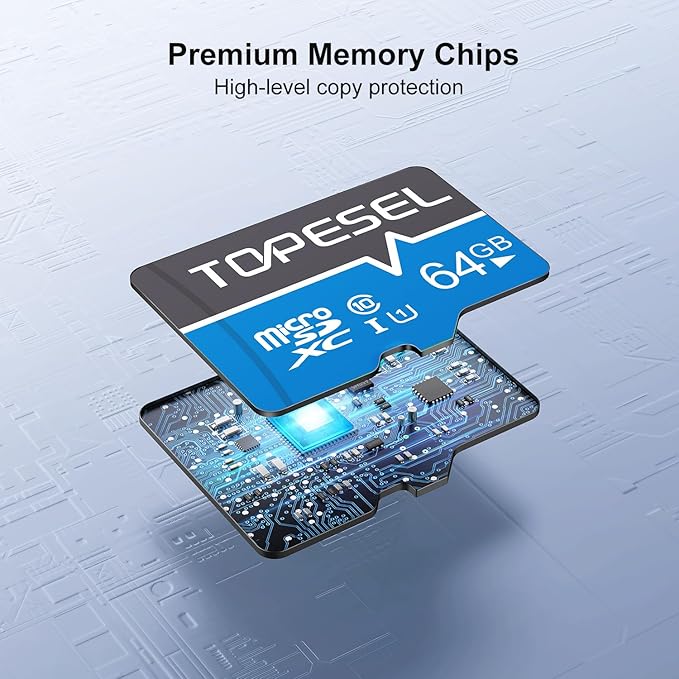 TOPESEL 10-Pack 64GB Micro SD Card Class 10 Micro-SDXC Memory Card UHS-I, High Speed Flash TF Card for Security Camera/Smartphone/Drone/Dash Cam/Tablet/PC, C10, U1, 64GB 10Pack
