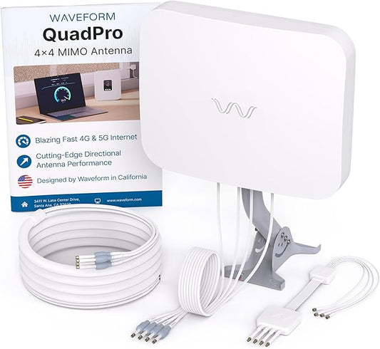 Waveform QuadPro 4x4 MIMO Signal Boosting Panel Antenna Kit | External Antenna for 4G/5G Routers & Gateways | for T-Mobile Home Internet, Verizon, AT&T (Complete Kit w/ 20' Cable & Window Entry)