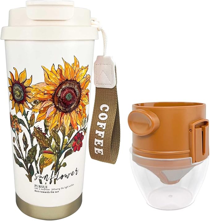 ZK&HX LIFE 17oz Camping Coffee Makers with Ceramic Coating,Camp Pour Over Coffee Maker Set,Double Wall Vacuum Leak-Proof Mug for Office School Party Camping,Tea Infuser Mug for Loose Leaf Tea