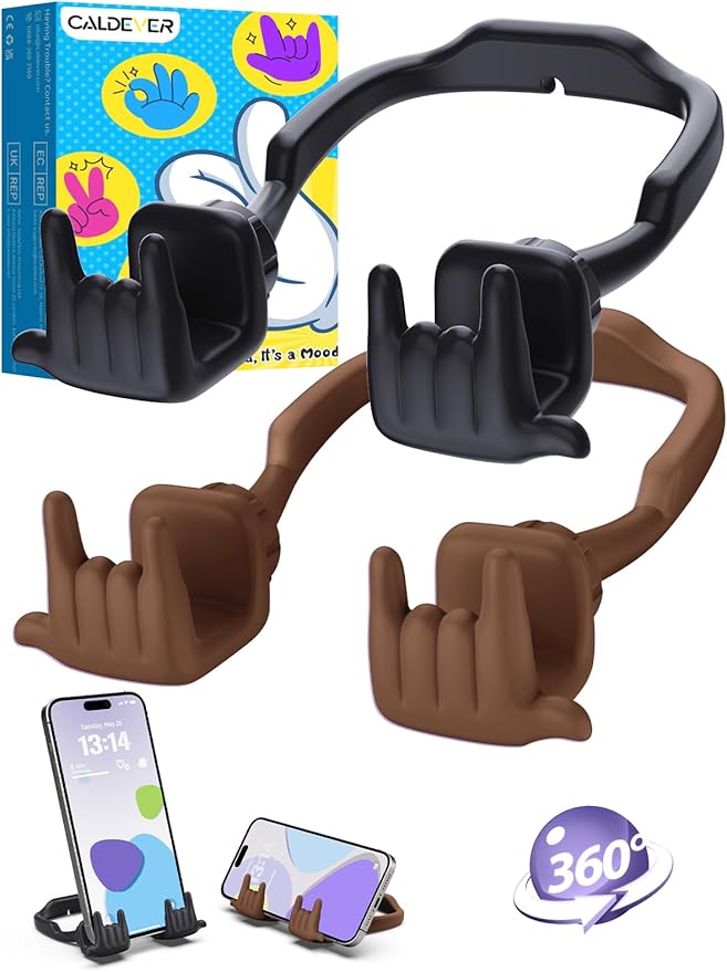 Stocking Stuffers for Teen Boys Girls Gifts Cell Phone Stand Upgrade Adjustable Rock on Lazy Phone Stand for Desk Cool Funny Gadget Gifts for Christmas Adult Men Women Wife 2 Pack (Black&Brown, 2)