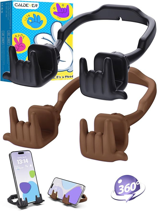 Stocking Stuffers for Teen Boys Girls Gifts Cell Phone Stand Upgrade Adjustable Rock on Lazy Phone Stand for Desk Cool Funny Gadget Gifts for Christmas Adult Men Women Wife 2 Pack (Black&Brown, 2)