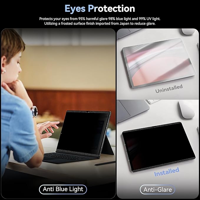 Magnetic Privacy Screen Protector for Samsung Galaxy Tab S9 Plus/Tab S9 FE+ Plus/S7 FE 5G / S8/S7 Plus 12.4 Inch Filter Anti Glare Blue Light Screen Removable Screen Protector,Anti-Spy,Bubble Free