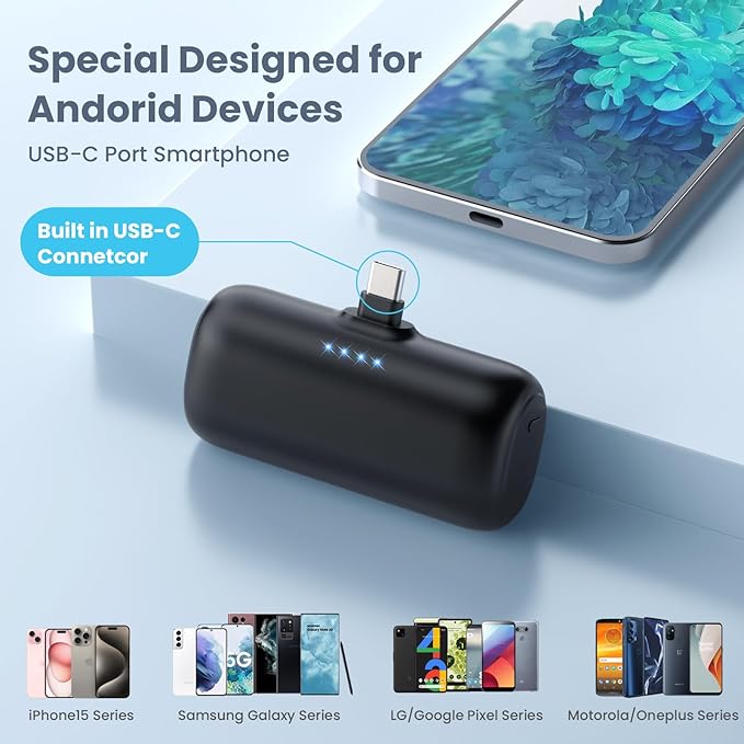 [2-Pack] Mini Portable Charger 5200mAh Power Bank, 3A PD USB C Cell Phone Portable Power, LCD Display Battery Pack Compatible with iPhone 15/15 plus/15 pro/15 pro Max/Android Phone/Samsung etc