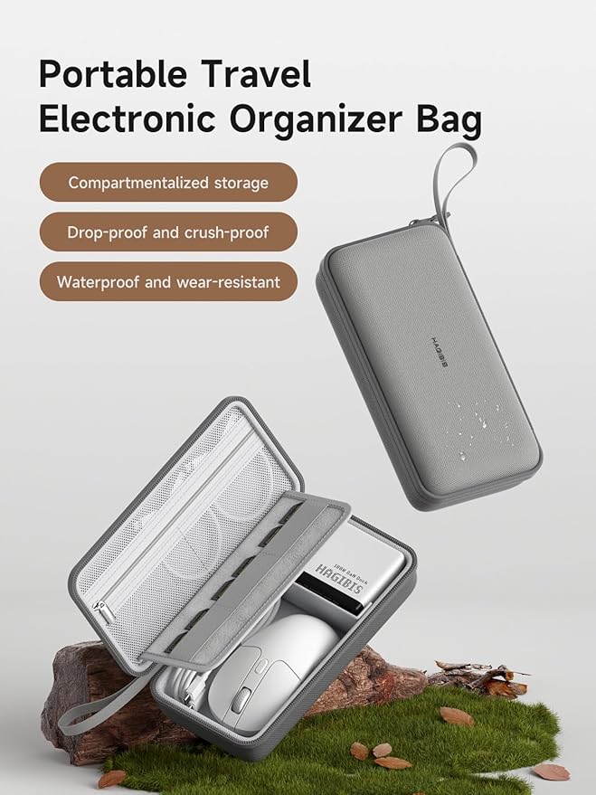 Hagibis Electronics Organizer Travel Case Cable Organizer Bag Pouch Portable Waterproof Carry Case for Cable, Charger,Power Bank, SD Card, Mouse, USB Flash Disk (DPB02 Grey)