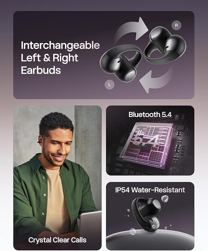 SHOKZ OpenDots ONE - Open-Ear Headphones - Wireless Bluetooth Earbuds with Microphone - Secure, Lightweight, Clip-On Fit - Premium Dolby Audio - Water Resistant - Fast Charging - Up to 40 hrs Playtime