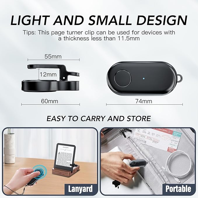 Remote Control Page Turner for Kindle Paperwhite Oasis Kobo eReaders,Kindle Clicker Page Turner Accessories for iPhone,iPad, Android Tablets Reading Novels,Camera Video Record&Shutter Selfie (Black)