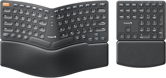 ProtoArc Wireless Ergonomic Keyboard, EK04 2.4GHz Wireless Ergo Keyboard with Separate Numeric Keypad, Split Design, Hard Wrist Rest, Rechargeable, for Windows PC/Laptop/Desktop
