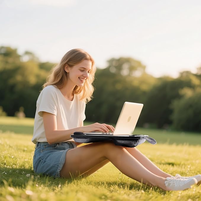 Lap Desk, Portable Lap Desks Fits Up to 16'' Laptop with Pillow Cushion Laptop Desk with Wrist Rest Lap Stand with Tablet or Phone Storage Slot for Bed Couch Carpet Home Office Livingroom (Black)