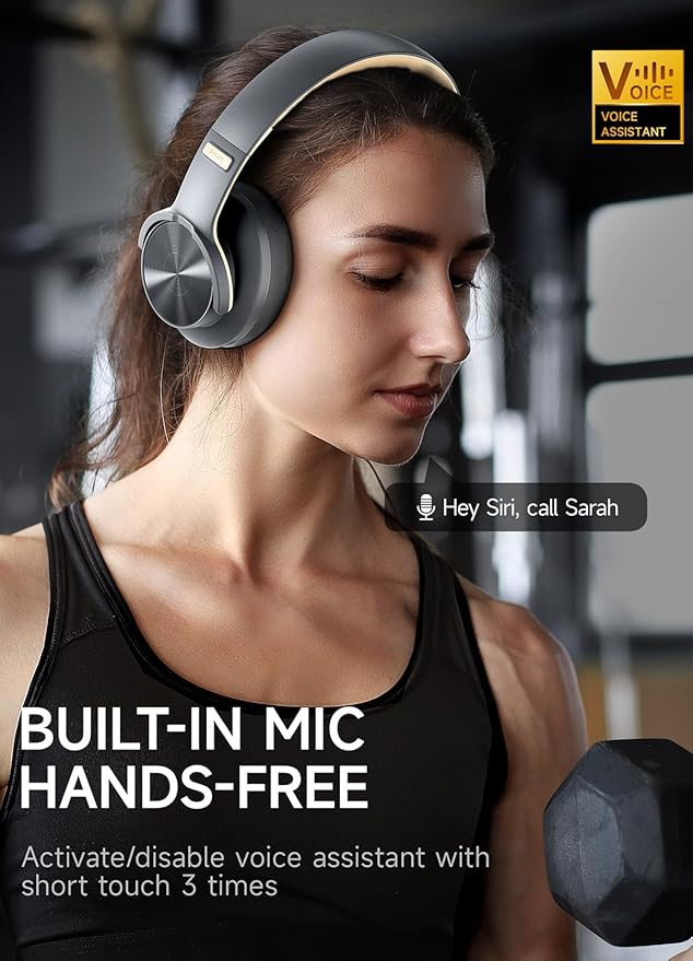 Picun B8 Bluetooth Headphones, 120H Playtime Headphones Wireless Bluetooth with 3 EQ Modes, Low Latency, Hands-Free Calls, Over Ear Headphones for Travel Home Office Cellphone PC (Ashen Golden)