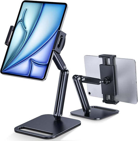 CreaDream Tablet Stand for iPad, Aluminum Tablet Holder with Heavy-Duty Base for Desk, Fully Adjustable Angle, Compatible with iPad Pro Air Mini, Galaxy Tab, Surface Pro, Kindle 4.7''-13", Black