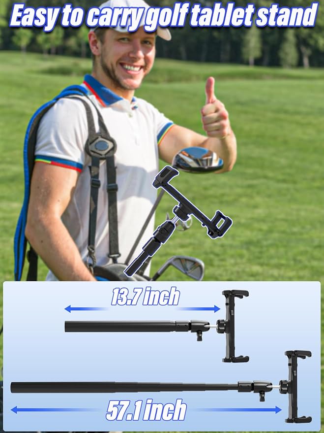 Golf Swing Recording Tablet Holder with Heavy-Duty Spike Stake, Thick Case Friendly Monopod Stand for iPad Pro/Air/Mini, Galaxy Tab (6-15.6"), iPhone - Anti-Fall Design for Outdoor Training