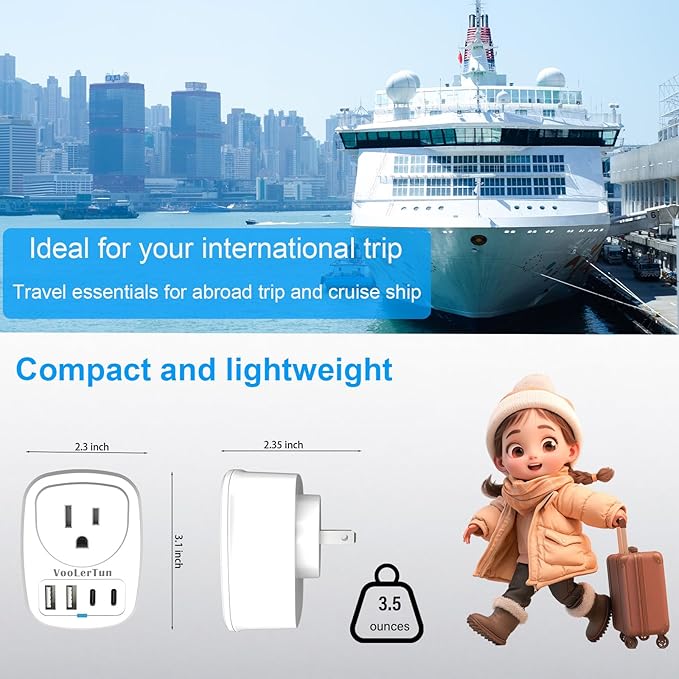 Type A Plug Travel Adapter,2 Packs Japan Plug Adapter, International Plug Travel Converter with 4 USB Ports and 1 American Outlet, US Socket to Philippine China Taiwan Travel essentials.