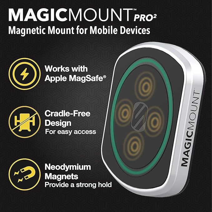 Scosche MagicMount Pro2 Magnetic Car Cell Phone Holder with AMPS Mounting Plate for Scosche/ProClip Vehicle Specific Mount Bases, Phone Stand Compatible with MagSafe, iPhone, Samsung (Base Required)