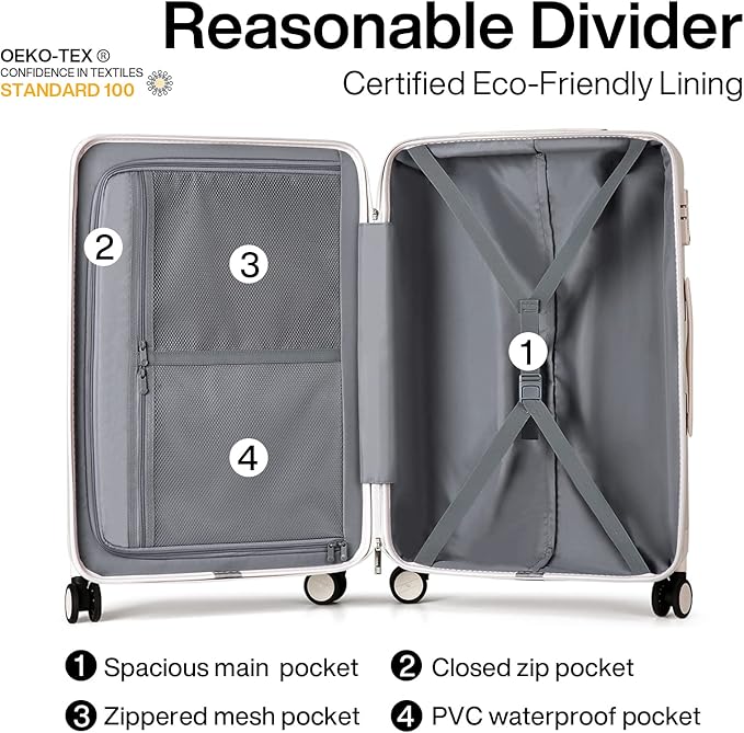 Hanke Luggage Sets 2 piece Carry On Luggage with Wheels PC Hard Shell Suitcases Lightweight Checked Travel Luggage Large Travel Suitcase Woman Men 20/29 Inch(Ivory White)