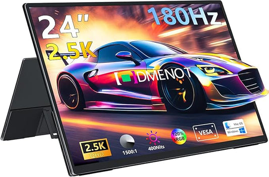 24" 2.5K 180Hz Large Portable Monitor QHD 2560*1440 120% sRGB External Second Screen for Desktop Laptop Mini PC MacBook W/Stand HDMI USB-C Large Gaming Travel Display for PS5/Xbox (OS24-25K01)