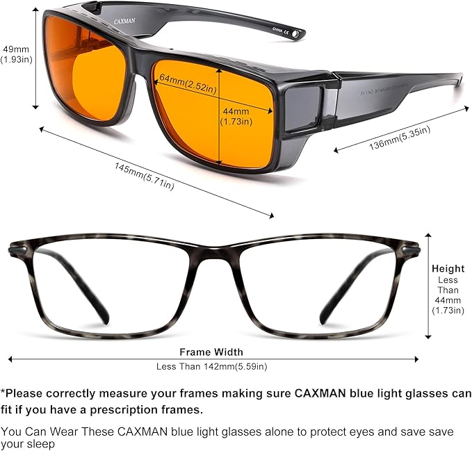 CAXMAN 99.9% Blue Light Glasses Sleep Glasses Orange Tinted Lens for Good Sleep Fit Over Glasses Fully Covered Your Eyes