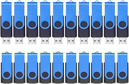 ABLAZE Flash Drives 2GB 20 Pack, USB 2.0 Thumb Drive Bulk with Lanyards Swivel Memory Stick U Disk 2GB Pendrive USB Pack (Blue)