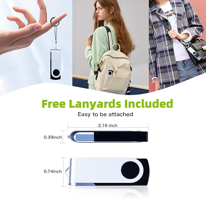 32GB Flash Drive 10 Pack, Wooolken USB 2.0 Thumb Drive Bulk Pen Drive Metal Swivel Memory Stick 32 GB 10 Colors Multipack Value Zip USB Drives with Lanyard