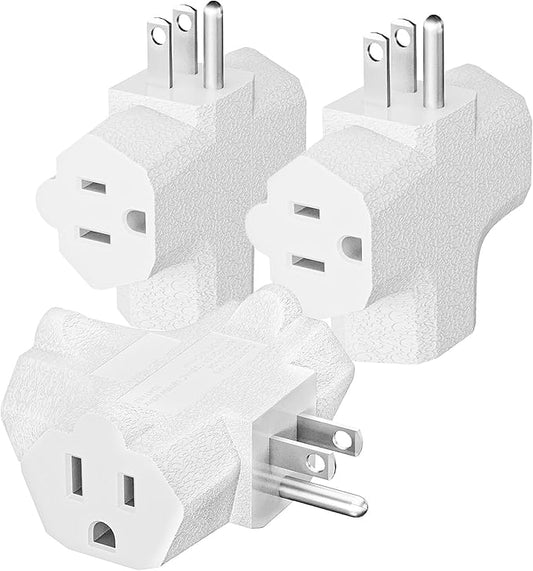 K KASONIC - 3-Outlet Grounding Adapter, [UL Listed] Plug Extender, Heavy-Duty Grounded Power Tap - 3 Pack (White)