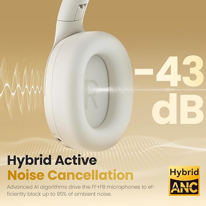 HAYLOU S30 Noise Cancelling Bluetooth Headphones, LDAC Hi-Res Audio, 5 HD Mics Call, 80H Playtime, Custom EQ via App, Bluetooth 5.4 Multipoint Connect, Wireless Headphones Over Ear, Blue