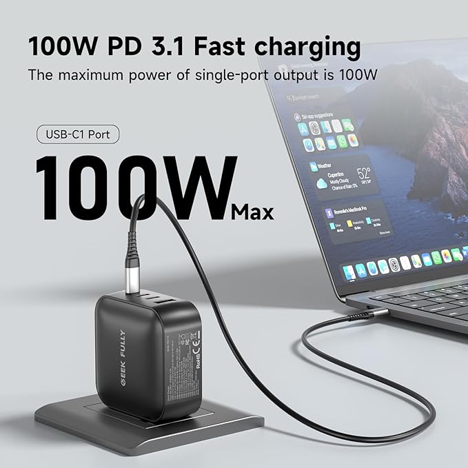 200W GaN Wall Charger | 4-Port Fast Charging Station (3xUSB-C PD3.0 + USB-A QC3.0) | Compact Power Adapter for MacBook Pro 16" M3/iPhone 17 Pro Max/Samsung S25 Ultra | UL Certified