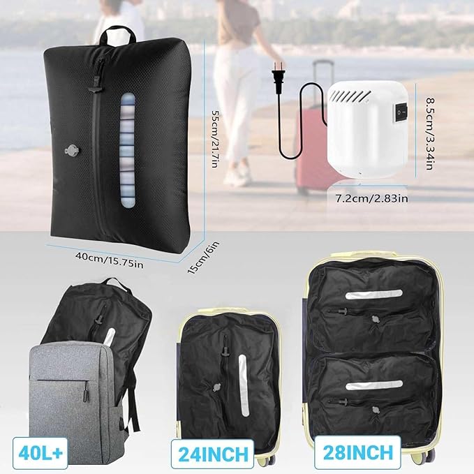 2025 Vacuum Bags for Travel with See-Through Window & 5KPa Pump Space Saver Vacuum Seal Bags for Clothing Travel IP67 Reusable Packing Organizers for Luggage, Backpack, Suitcase Black 2PC+Pump