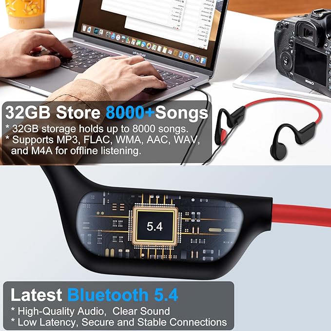 Bone Conduction Swimming Headphones,Wireless IPX8 Waterproof Open-Ear Headphone/Earphones, 32G Underwater Headset/Earbuds, Sports, Swimming, Diving