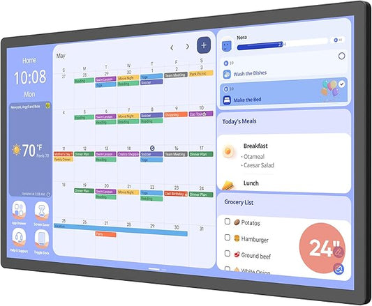 Cozyla Digital Calendar+ 2: 24 inch Wall Planner Touch Screen Chore Chart Customize Dashboard Smart Electronic Calendar for Family Schedules Meal Planner Support Any Google Play App Wall Mount Black
