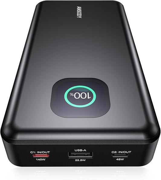 140W Power Bank, 25000mAh Laptop Portable Charger with Smart Digital Display, PD3.1 Fast Charging Battery Pack for MacBook Dell XPS iPad Tablet Steam Deck iPhone 17-12 Series Samsung Switch and More