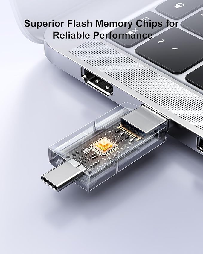 Aiibe 128GB USB C Flash Drive 5 Pack - Type C + USB A Memory Stick, Push-Pull USB 2.0 Thumb Drive (Black, Green, Red, Blue, Purple)