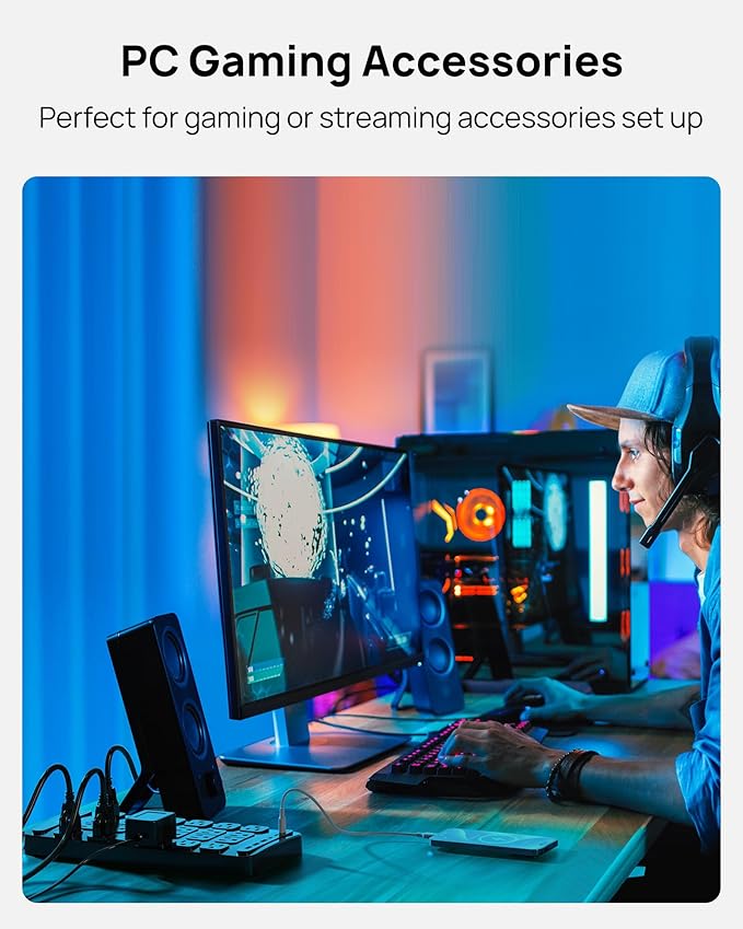 TROND Surge Protector Power Strip, 360° Rotating Flat Plug, 24 AC Outlets, 6 USB Ports Total 37W, 4000 Joules, ETL Listed, 6ft Heavy Duty Extension Cord 1875W for Gaming Dorm Room Essentials Black