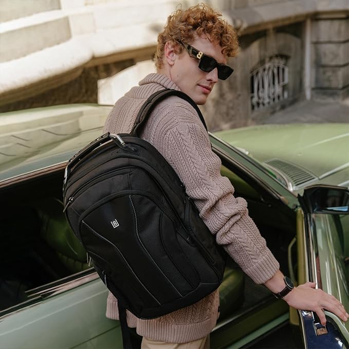 LEVEL8 Laptop Backpack, Work Backpack for Men Women, Travel Computer Bag for Business Fits 15.6" Laptop and Notebook - Black