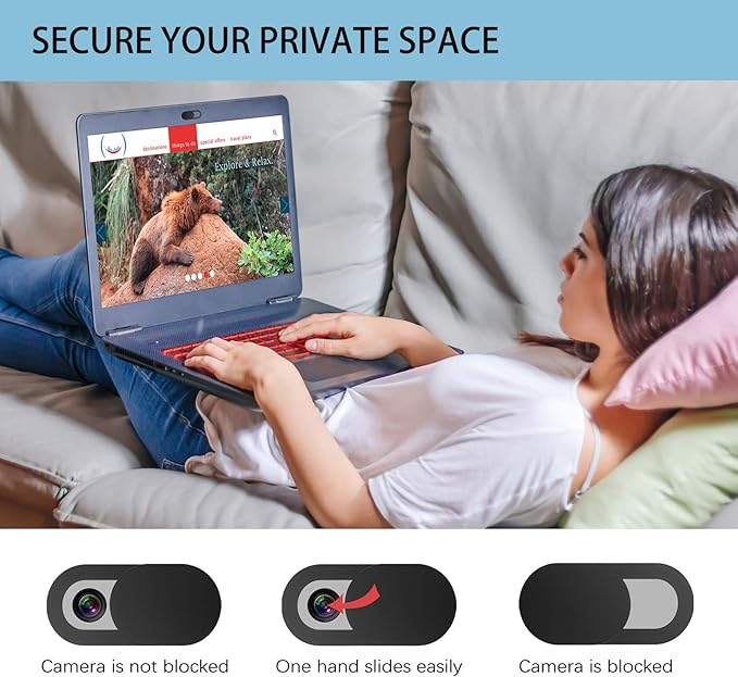 Webcam Cover, Webcam Cover Slide Compatible for Laptop, Desktop, PC, MacBook Pro, iMac, Mac Mini, iPad Pro, Smartphone,Protect Your Privacy and Security,Strong Adhesive (Black)