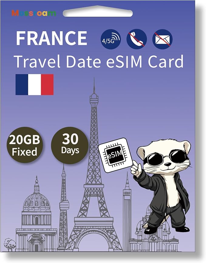 France eSIM Card – Prepaid Data Plans for Travel | 20 GB Fixed Data,30 Days | No Physical SIM Card Needed | Instant Activation