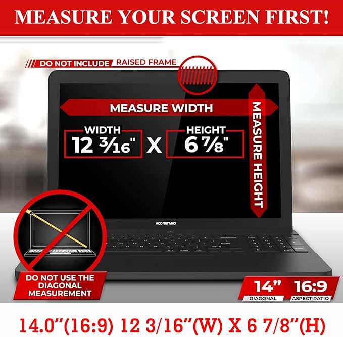 Magnetic Laptop Privacy Screen 14 inch for 16:9 Computer Monitor | Privacy Shield | Anti Glare & Blue Light Filter | UV & Eye Protection | Anti Spy | Anti-Scratch Protector Film