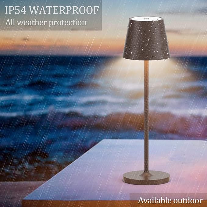 Ralbay IP54 Aluminum Cordless Rechargeable Table Lamp LED Modern Battery Operated 4800mAh Waterproof Portable Stepless Dimmable Desk Lamp for Restaurant/Bedroom/Camping/Outdoor (Rust-Coloured)