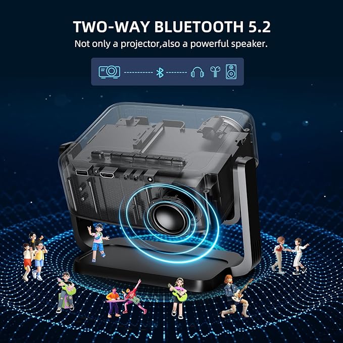 [360°Adjustable Stand] Mini Projector with WiFi and Bluetooth: Electric Focus & Auto Keystone 1080P 500 ANSI Bluetooth Projector, ONOAYO AY3 Portable Movie Phone Projector for Home Upgrade Black