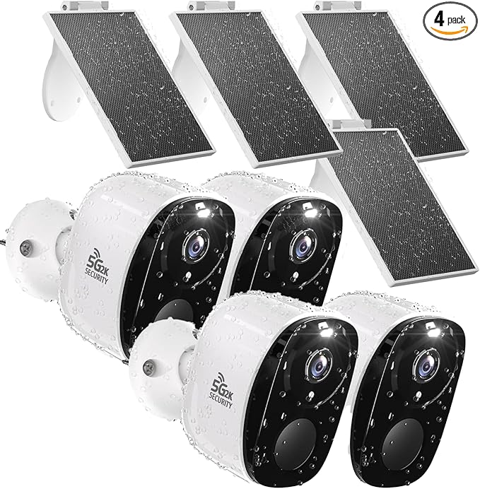 ELECCTV 4Pack Solar Security Cameras Wireless Outdoor, Outdoor Cameras for Home Security, Home Camera with Motion Detection Alarm Floodlight Color Night Vision 2-Way Audio Waterproof,IP65 SD/Cloud
