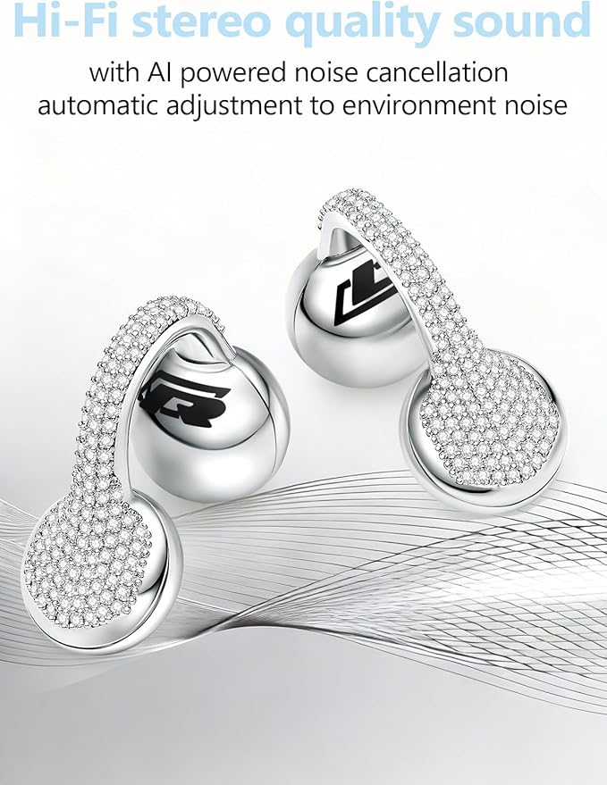 JewelPods C01 Wireless Earbuds,Open Ear Earbuds Jewelry-Inspired Designs Metal Clip-on,Excellent Spatial Audio,Sweat and Water Resistant,72H Play,White Gold