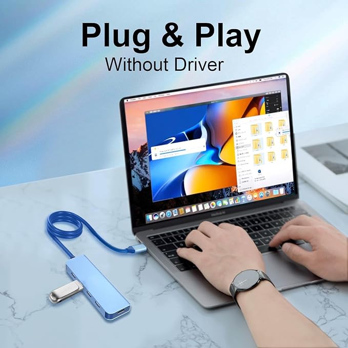 VCOM 10Gbps USB C Hub，5 Ports USB Splitter with 100W Power Delivery，Portable USB C Multiport Adapter Compatible with MacBook Pro/Air, Surface Pro, Dell, HP, Microsoft, Not Support Monitor (Blue)