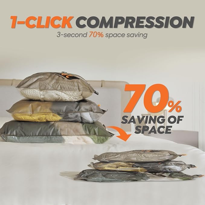 Rechargeable Wireless Pump Travel Storage Bags Set - 25 Pack Portable Space Saver Bags for Travel & Home - Vacuum Compression Packing Seal for Clothes, Blankets, Seasonal Storage