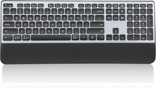 Wireless Keyboard, Rechargeable Full Size Multi-Device Bluetooth Keyboard with Wrist Rest, 3-Level Backlit, for Computer, Laptop, Tablet, Smartphone, Office,（US Layout）