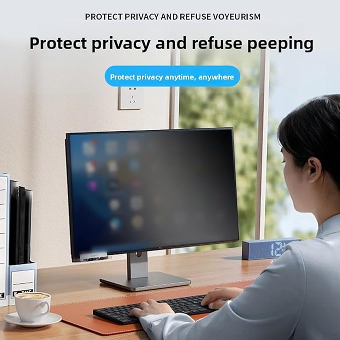 Jiawu 23 Inch Computer Privacy Screen Filter, Anti Anti Monitor Protector with Magnetic Attachment and Clips, for 16:9 Widescreen Laptop Desktop Monitor