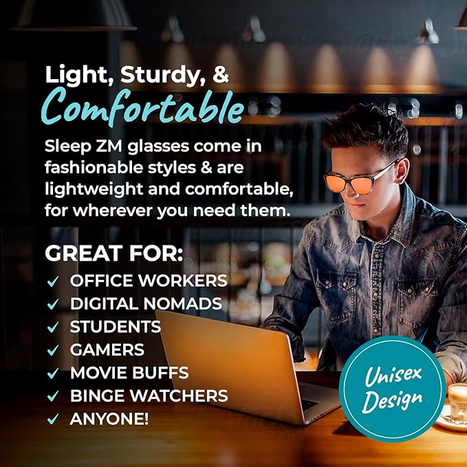Blue Light Blocking Glasses for Women + Men - Better Sleep + Anti Eye Strain Protection - Computer Screens & Gaming