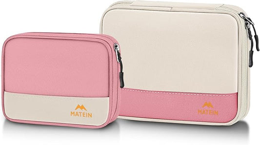 MATEIN Travel Cord Organizer Case 2 Pack, Double Zipper Cable Organizer Bag for Tech Accessories, Water Resistant Lightweight Electronics Bag for Charger, USB Drive & Phone, Office Gifts for Women