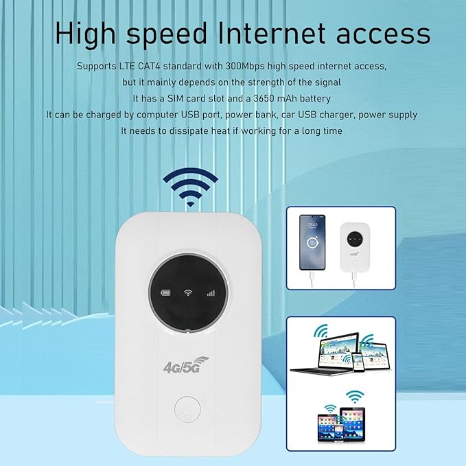 4G LTE Mobile Hotspot, Professional Portable Travel Routers SIM Card, 300Mbps High Speed Unlocked Router Hotspot Device for Home Office Travel, Up to 10 Users