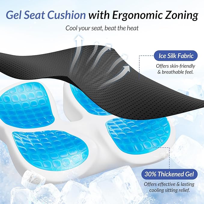 ZIKEE Gel Seat Cushion for Office Chair and Car Seat with Ergonomic Zoning, Memory Foam Chair Cushion for Sciatica, Lower Back, Tailbone Pain Relief and Intimate Ventilation, Non-Slip & Airy Cover